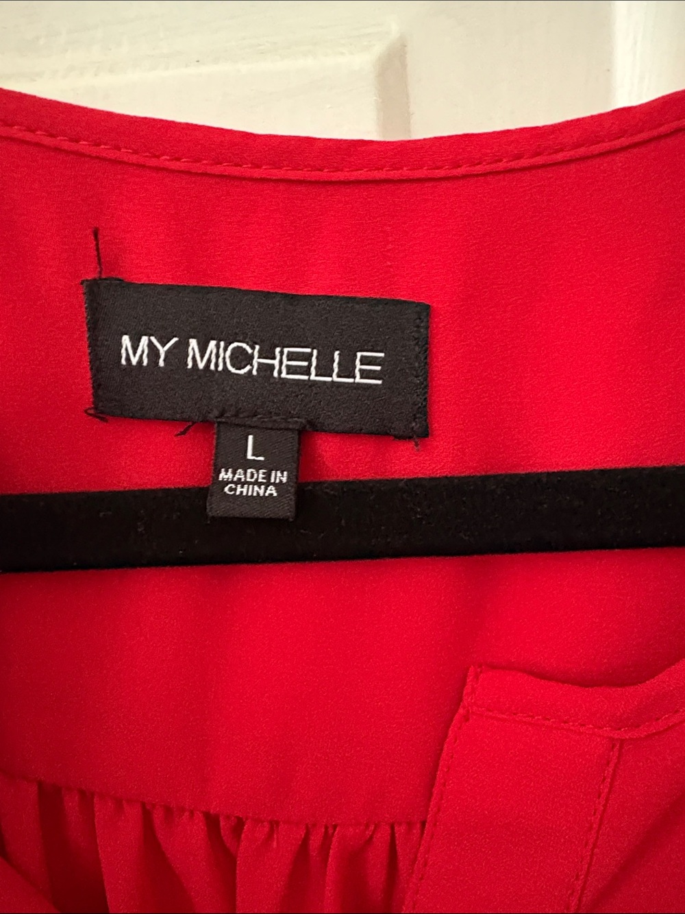 My Michelle Bright Red Zip-Pocket Roll-Sleeve Blouse - Picture 2 of 4
